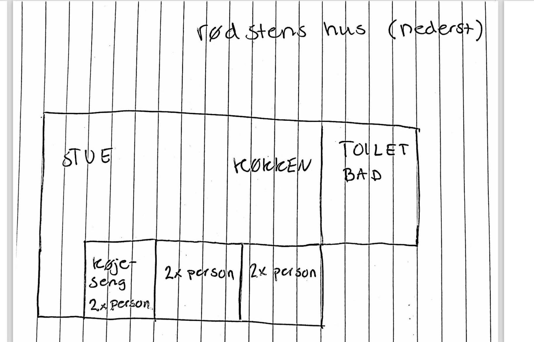 Hand-drawn layout of Vedstens hus accommodation